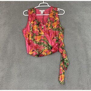 Cupcakes & Cashmere Floral Wrap Blouse V Neck Side Tie Sleeveless Multicolor